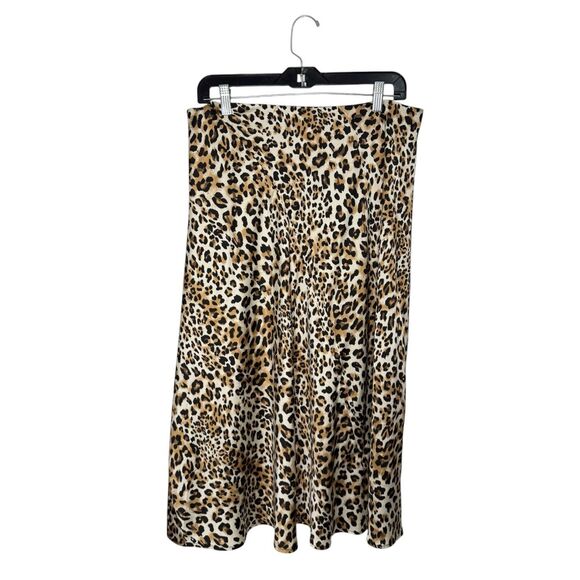 Ellison Women’s Large Leopard Print Midi Skirt Angled Zip Closure Lightweight - Picture 3 of 6
